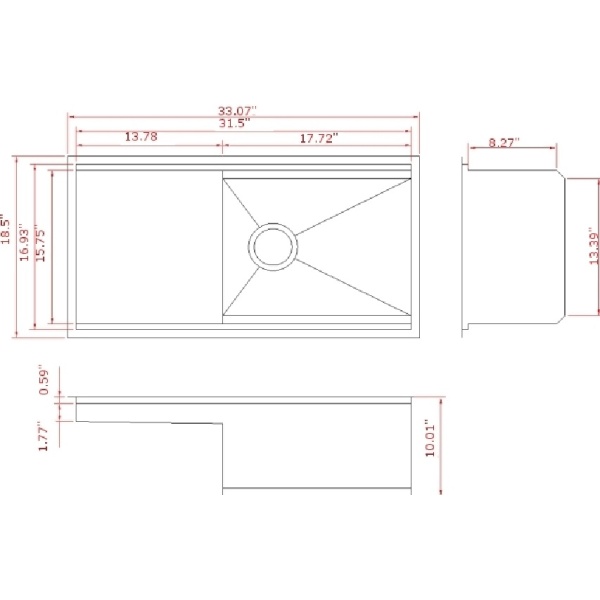 Single under counter sink, left drain board