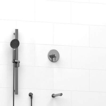 Riobel -½" 2-way coaxial system with spout and hand shower rail - KIT#1223PXTM