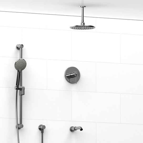 Riobel -½’’ coaxial 3-way system with hand shower rail, shower head and spout – KIT#1345