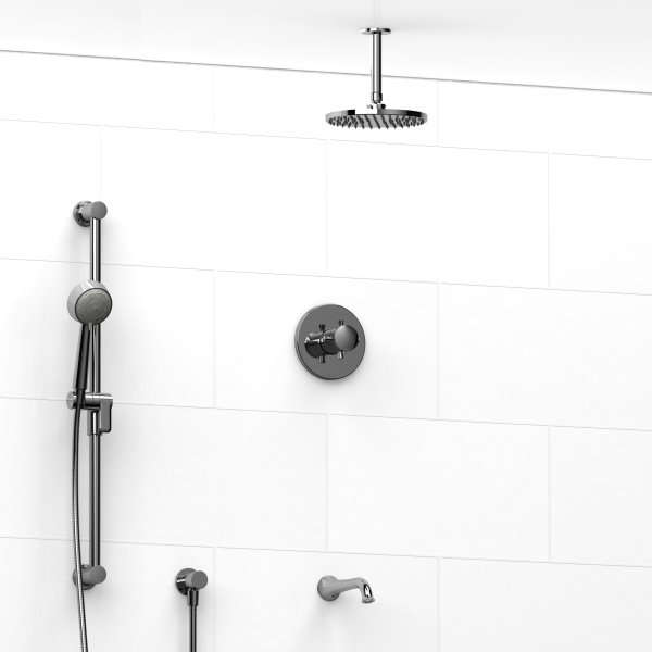 Riobel -½’’ coaxial 3-way system with hand shower rail, shower head and spout – KIT#1345EDTM+