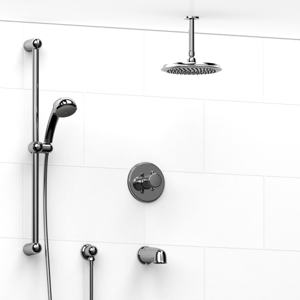 Riobel -½’’ coaxial 3-way system with hand shower rail, shower head and spout – KIT#1345GN+