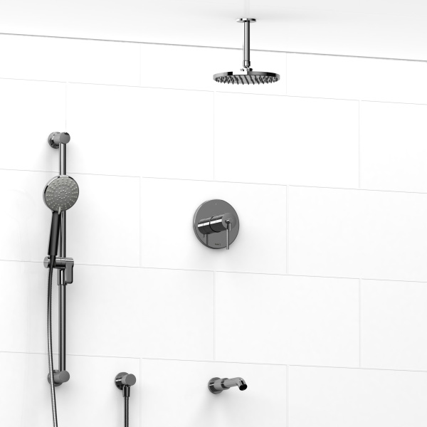Riobel -½’’ coaxial 3-way system with hand shower rail, shower head and spout – KIT#1345GS