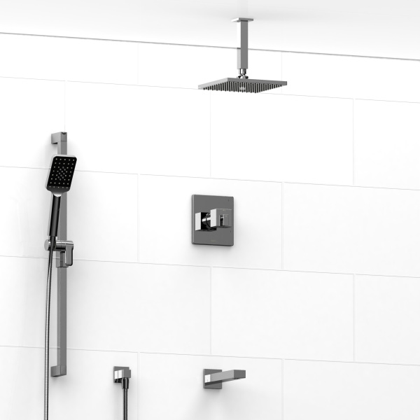 Riobel -½’’ coaxial 3-way system with hand shower rail, shower head and spout – KIT#1345KSTQ