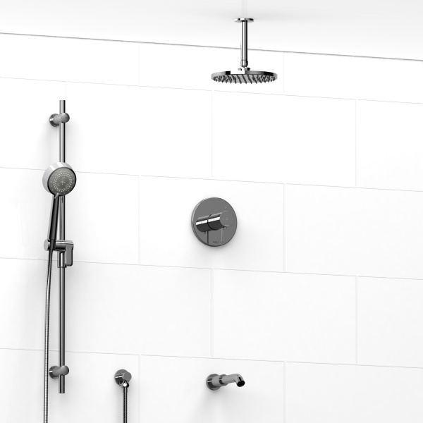 Riobel -½’’ coaxial 3-way system with hand shower rail, shower head and spout – KIT#1345PATM