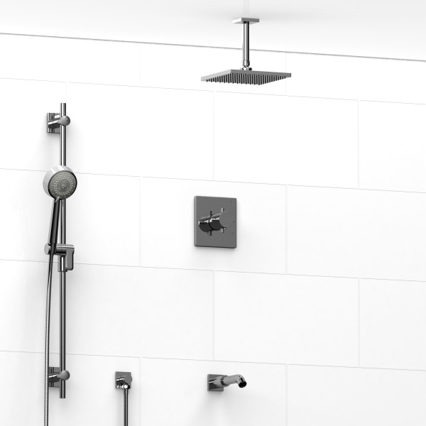 Riobel -½’’ coaxial 3-way system with hand shower rail, shower head and spout – KIT#1345PATQ+