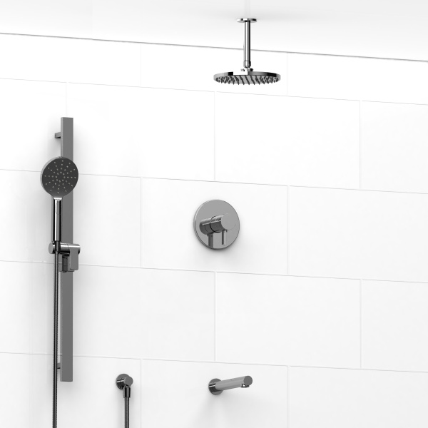 Riobel -½’’ coaxial 3-way system with hand shower rail, shower head and spout – KIT#1345PXTM