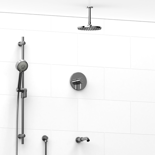 Riobel -½’’ coaxial 3-way system with hand shower rail, shower head and spout – KIT#1345SHTM