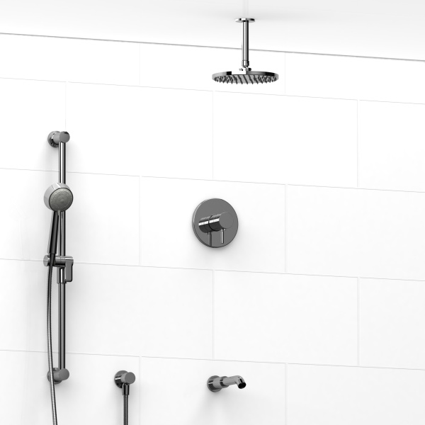 Riobel -½’’ coaxial 3-way system with hand shower rail, shower head and spout – KIT#1345SYTM