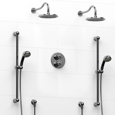 Riobel -Type T/Pdouble coaxial system with 2 hand shower rails, elbow supply and 2 shower heads - KIT#1546AT