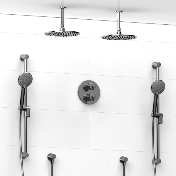 Riobel -Type T/Pdouble coaxial system with 2 hand shower rails, elbow supply and 2 shower heads – KIT#1546