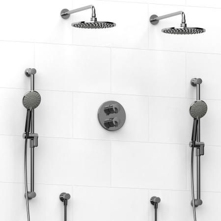 Riobel -Type T/Pdouble coaxial system with 2 hand shower rails, elbow supply and 2 shower heads - KIT#1546