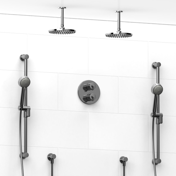 Riobel -Type T/Pdouble coaxial system with 2 hand shower rails, elbow supply and 2 shower heads – KIT#1546CSTM