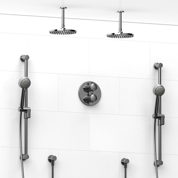Riobel -Type T/Pdouble coaxial system with 2 hand shower rails, elbow supply and 2 shower heads – KIT#1546EDTM+