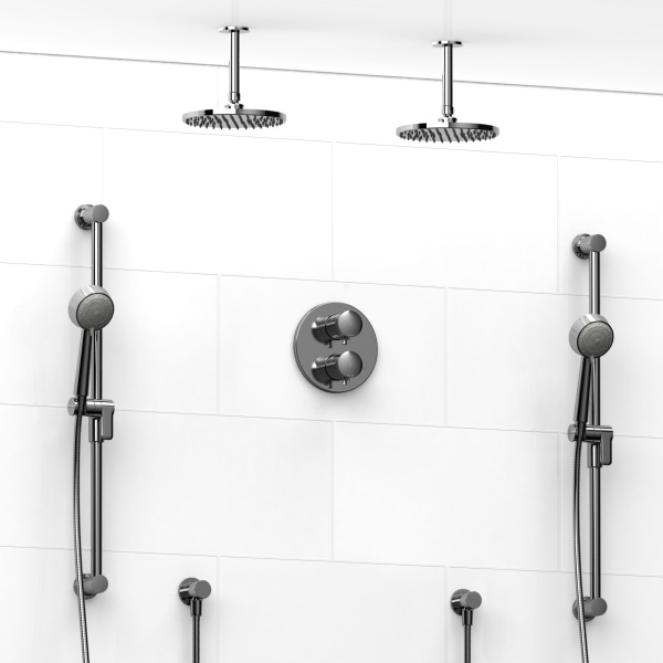Riobel -Type T/Pdouble coaxial system with 2 hand shower rails, elbow supply and 2 shower heads – KIT#1546EDTM