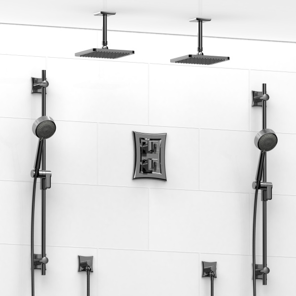 Riobel -Type T/Pdouble coaxial system with 2 hand shower rails, elbow supply and 2 shower heads – KIT#1546EF