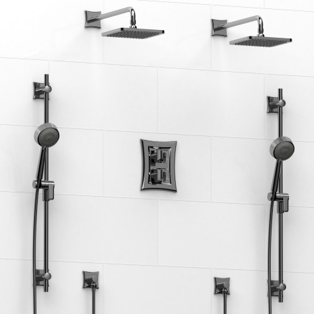 Riobel -Type T/Pdouble coaxial system with 2 hand shower rails, elbow supply and 2 shower heads - KIT#1546EF