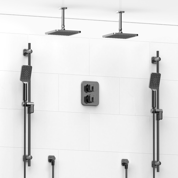 Riobel -Type T/Pdouble coaxial system with 2 hand shower rails, elbow supply and 2 shower heads – KIT#1546EQ