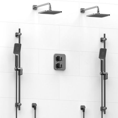Riobel -Type T/Pdouble coaxial system with 2 hand shower rails, elbow supply and 2 shower heads - KIT#1546EQ