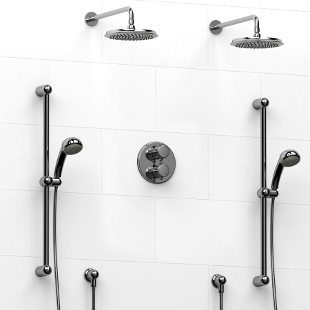 Riobel -Type T/Pdouble coaxial system with 2 hand shower rails, elbow supply and 2 shower heads - KIT#1546GN+