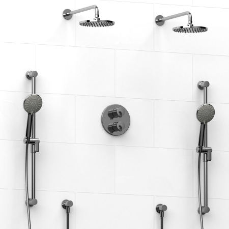 Riobel -Type T/Pdouble coaxial system with 2 hand shower rails, elbow supply and 2 shower heads - KIT#1546GS