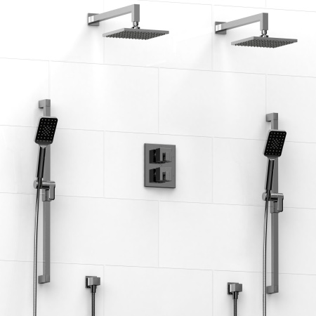 Riobel -Type T/Pdouble coaxial system with 2 hand shower rails, elbow supply and 2 shower heads - KIT#1546KST
