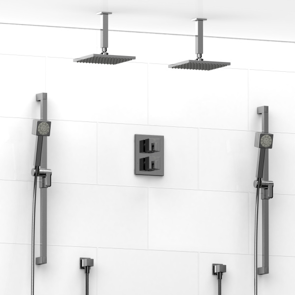 Riobel -Type T/Pdouble coaxial system with 2 hand shower rails, elbow supply and 2 shower heads – KIT#1546MZ