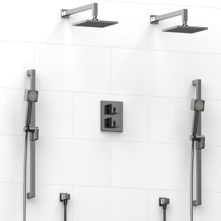 Riobel -Type T/Pdouble coaxial system with 2 hand shower rails, elbow supply and 2 shower heads - KIT#1546MZ