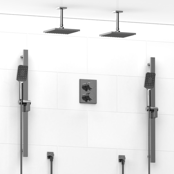 Riobel -Type T/Pdouble coaxial system with 2 hand shower rails, elbow supply and 2 shower heads – KIT#1546PFTQ