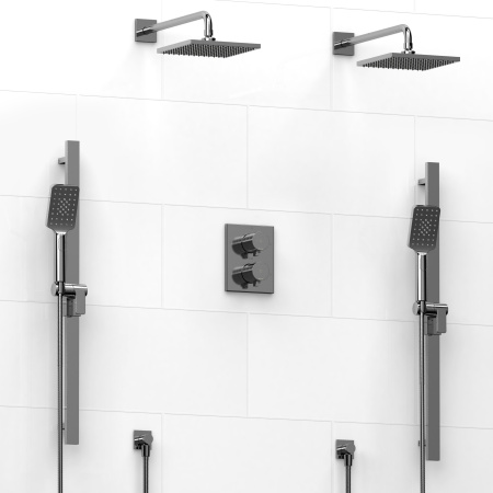 Riobel -Type T/Pdouble coaxial system with 2 hand shower rails, elbow supply and 2 shower heads - KIT#1546PFTQ