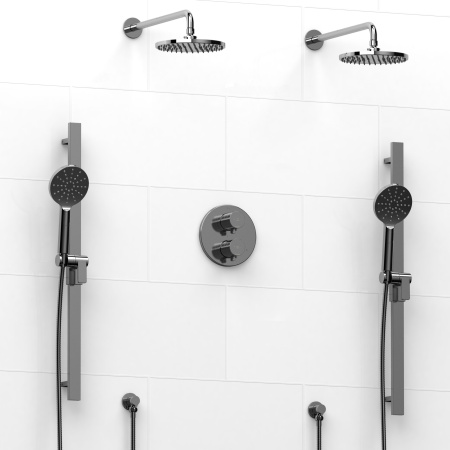 Riobel -Type T/Pdouble coaxial system with 2 hand shower rails, elbow supply and 2 shower heads - KIT#1546PXTM