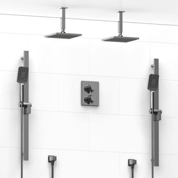 Riobel -Type T/Pdouble coaxial system with 2 hand shower rails, elbow supply and 2 shower heads – KIT#1546PXTQ