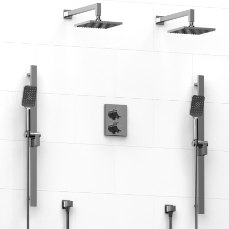 Riobel -Type T/Pdouble coaxial system with 2 hand shower rails, elbow supply and 2 shower heads - KIT#1546PXTQ