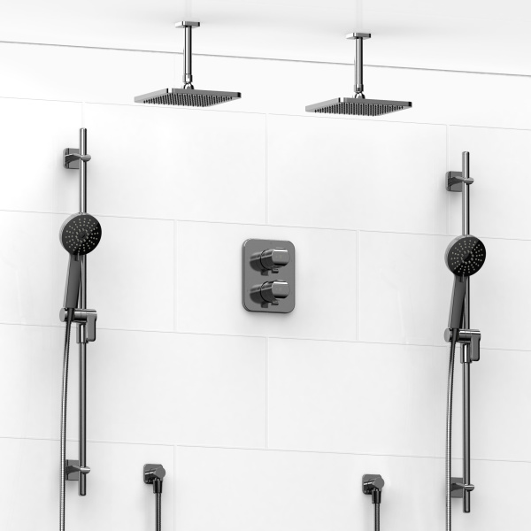 Riobel -Type T/Pdouble coaxial system with 2 hand shower rails, elbow supply and 2 shower heads – KIT#1546SA