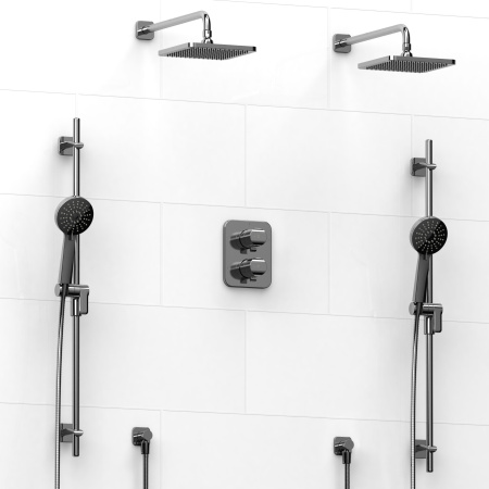 Riobel -Type T/Pdouble coaxial system with 2 hand shower rails, elbow supply and 2 shower heads - KIT#1546SA