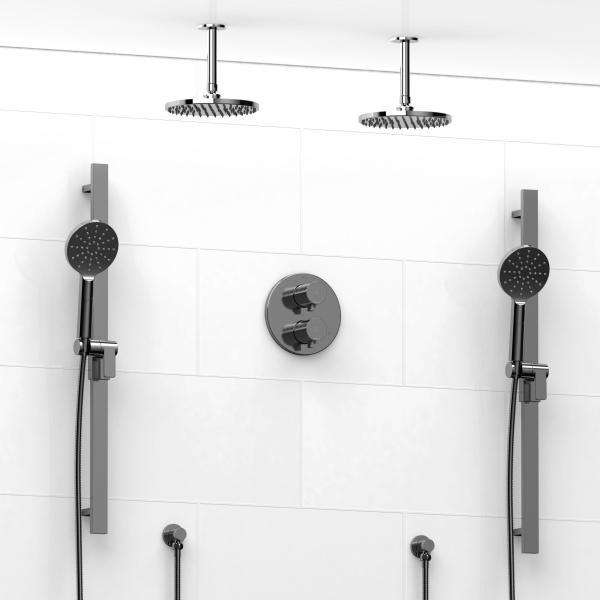 Riobel -Type T/Pdouble coaxial system with 2 hand shower rails, elbow supply and 2 shower heads – KIT#1546SHTM