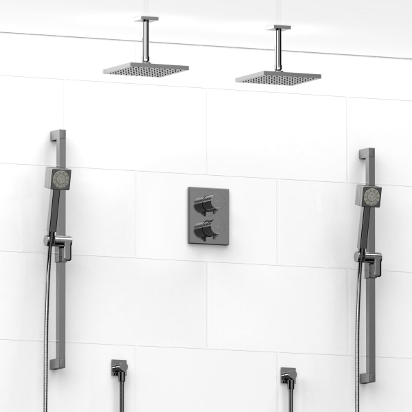 Riobel -Type T/Pdouble coaxial system with 2 hand shower rails, elbow supply and 2 shower heads – KIT#1646