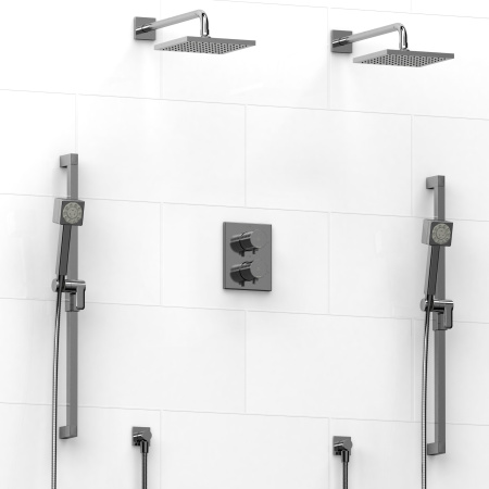 Riobel -Type T/Pdouble coaxial system with 2 hand shower rails, elbow supply and 2 shower heads - KIT#1646