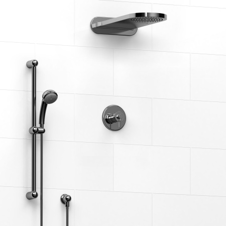 Riobel -½’’ coaxial 3-way system with hand shower rail and rain and cascade shower head - KIT#2745AT