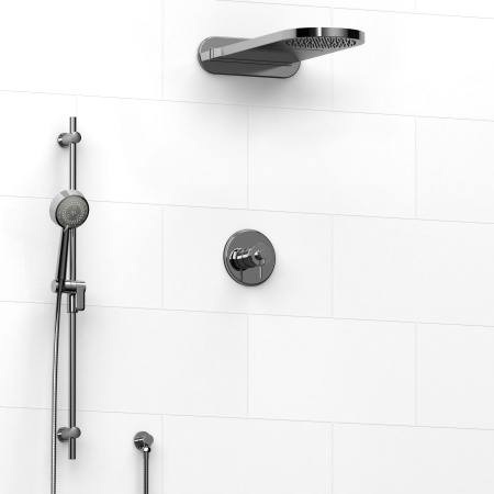 Riobel -½’’ coaxial 3-way system with hand shower rail and rain and cascade shower head - KIT#2745ATOP