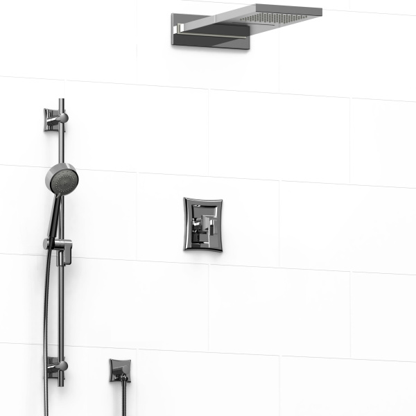 Riobel -½’’ coaxial 3-way system with hand shower rail and rain and cascade shower head - KIT#2745EF