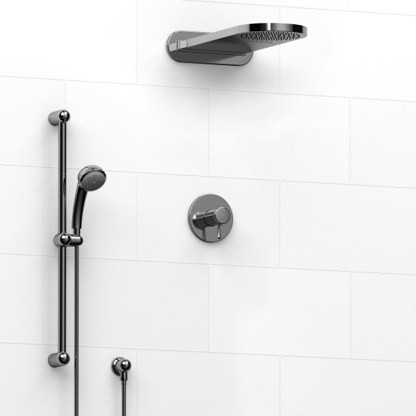 Riobel -½’’ coaxial 3-way system with hand shower rail and rain and cascade shower head - KIT#2745MA