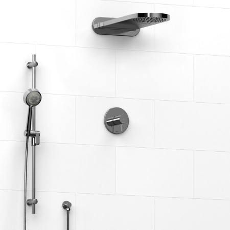 Riobel -½’’ coaxial 3-way system with hand shower rail and rain and cascade shower head - KIT#2745PATM