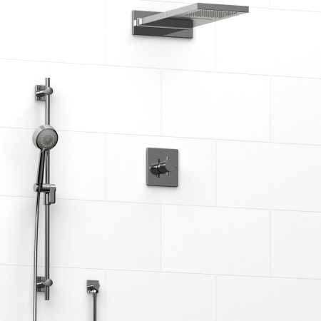Riobel -½’’ coaxial 3-way system with hand shower rail and rain and cascade shower head - KIT#2745PATQ+