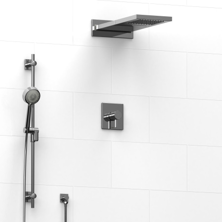 Riobel -½’’ coaxial 3-way system with hand shower rail and rain and cascade shower head - KIT#2745PFTQ