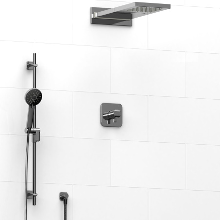 Riobel -½’’ coaxial 3-way system with hand shower rail and rain and cascade shower head - KIT#2745SA