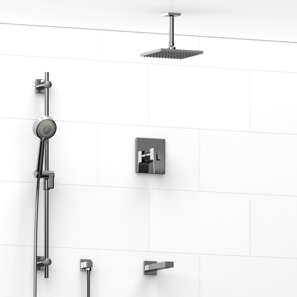 Riobel -½’’ coaxial 3-way system with hand shower rail, shower head and spout – KIT#3345ZOTQ
