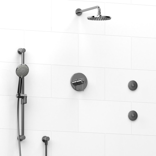 Riobel -½’’ coaxial 3-way system with hand shower rail, shower head and spout - KIT#3545GS