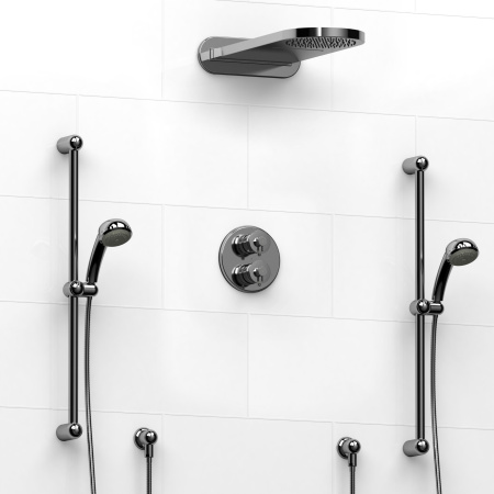 Riobel -¾" double coaxial system with hand shower rail, 4 body jets and shower head - KIT#3646AT