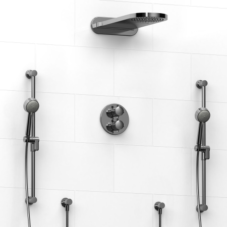 Riobel -¾" double coaxial system with hand shower rail, 4 body jets and shower head - KIT#3646EDTM+