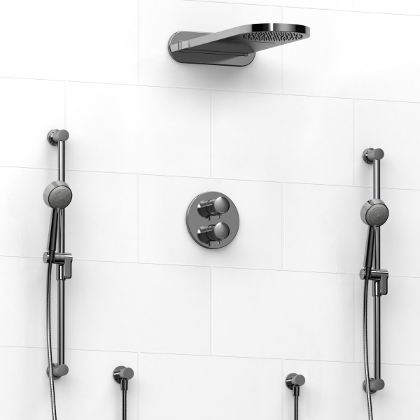 Riobel -¾" double coaxial system with hand shower rail, 4 body jets and shower head - KIT#3646EDTM
